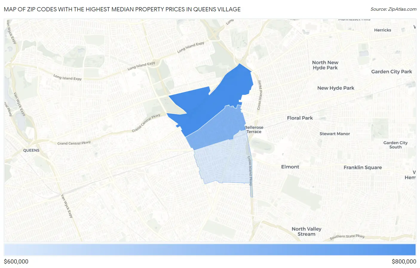 Zip Codes with the Highest Median Property Prices in Queens Village Map