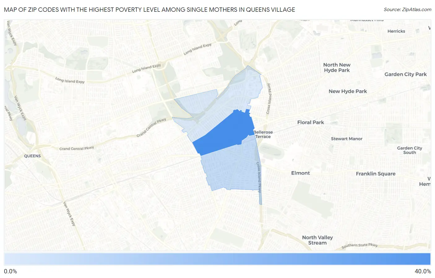 Zip Codes with the Highest Poverty Level Among Single Mothers in Queens Village Map