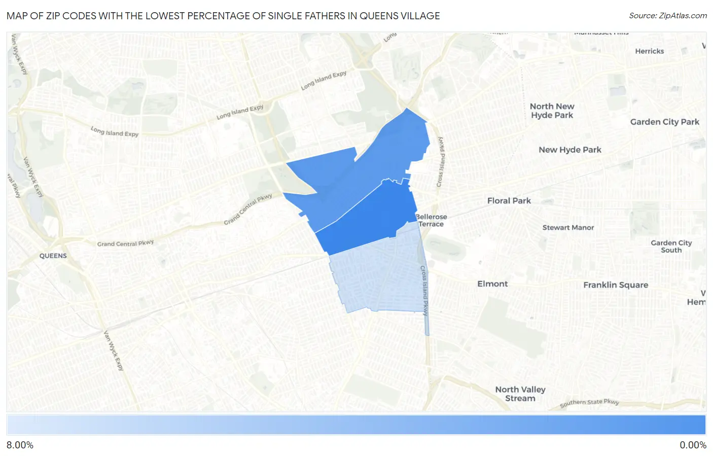 Zip Codes with the Lowest Percentage of Single Fathers in Queens Village Map
