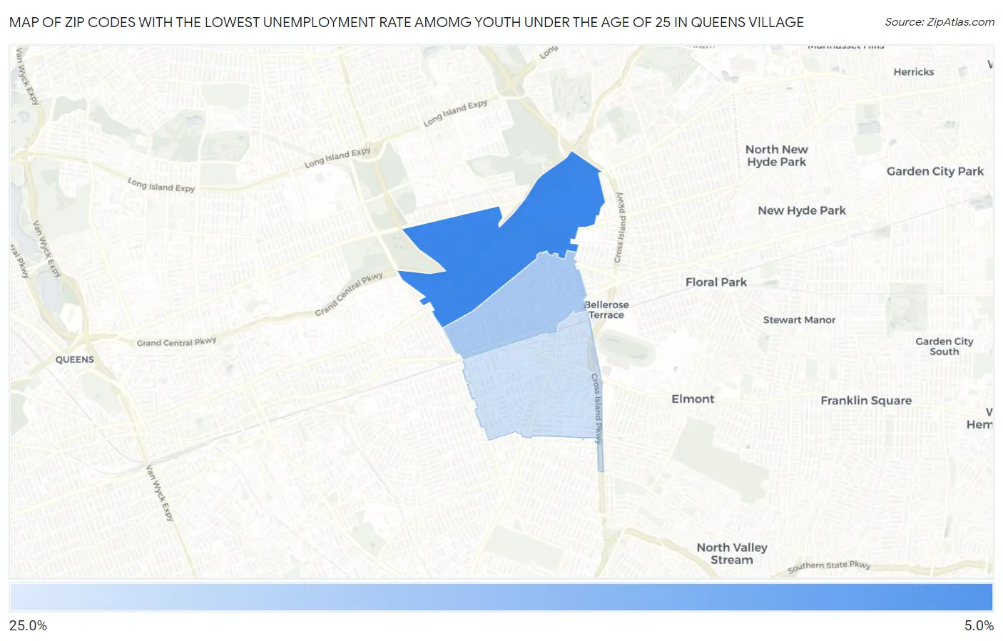 Zip Codes with the Lowest Unemployment Rate Amomg Youth Under the Age of 25 in Queens Village Map