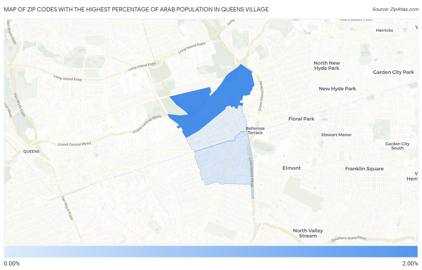 Zip Codes with the Highest Percentage of Arab Population in Queens Village Map