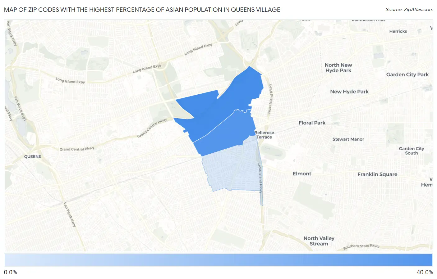 Zip Codes with the Highest Percentage of Asian Population in Queens Village Map