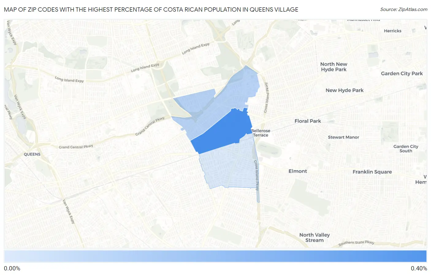 Zip Codes with the Highest Percentage of Costa Rican Population in Queens Village Map