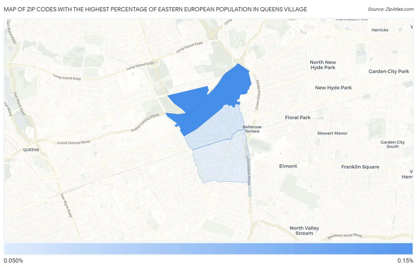 Zip Codes with the Highest Percentage of Eastern European Population in Queens Village Map