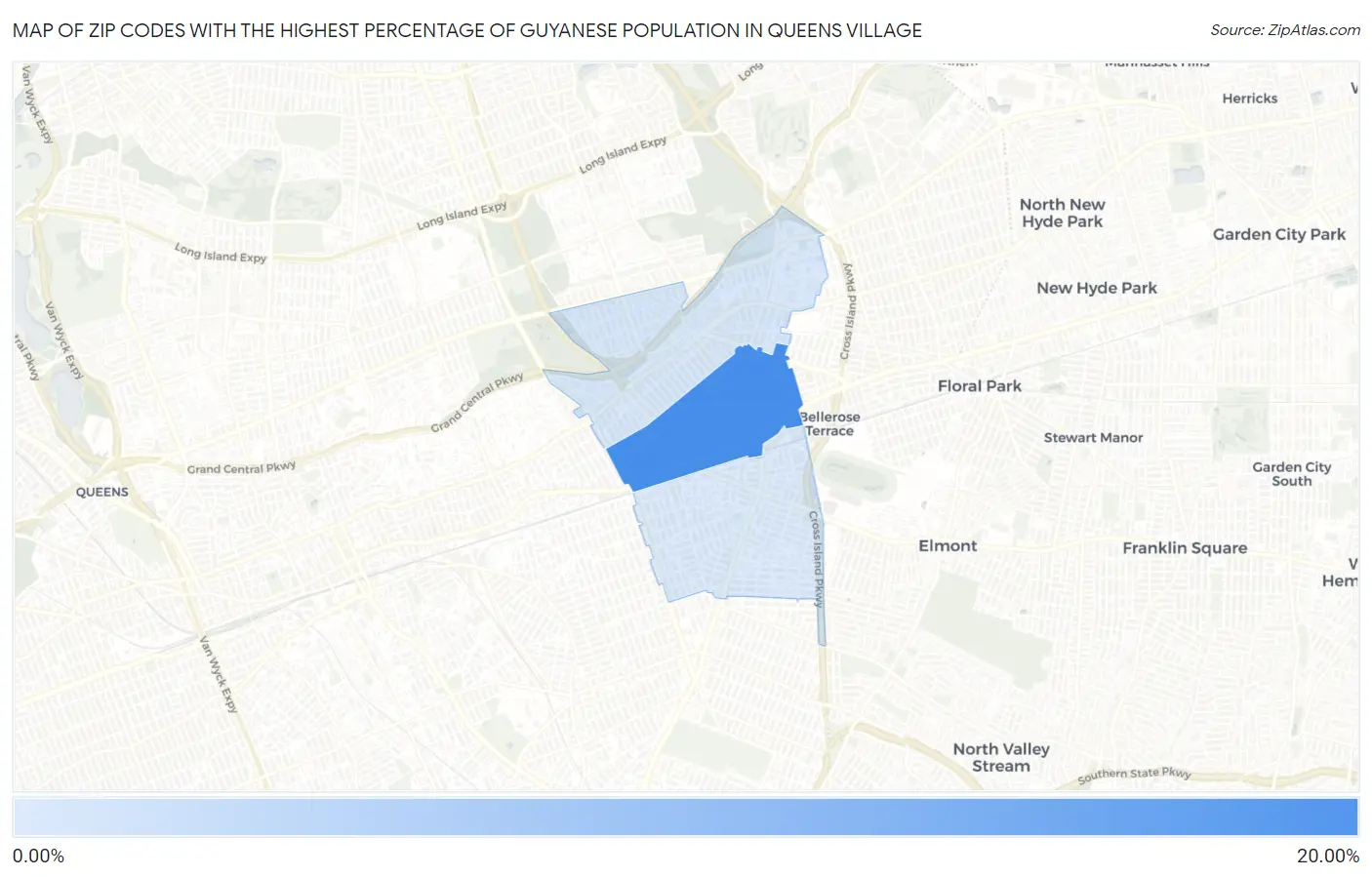 Zip Codes with the Highest Percentage of Guyanese Population in Queens Village Map