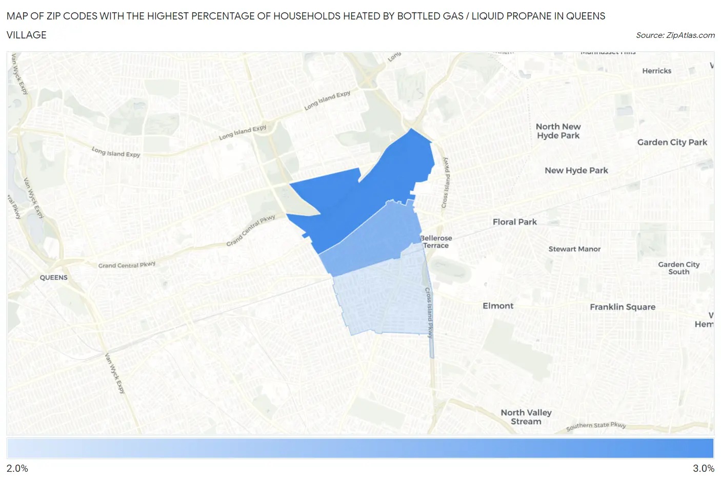 Zip Codes with the Highest Percentage of Households Heated by Bottled Gas / Liquid Propane in Queens Village Map