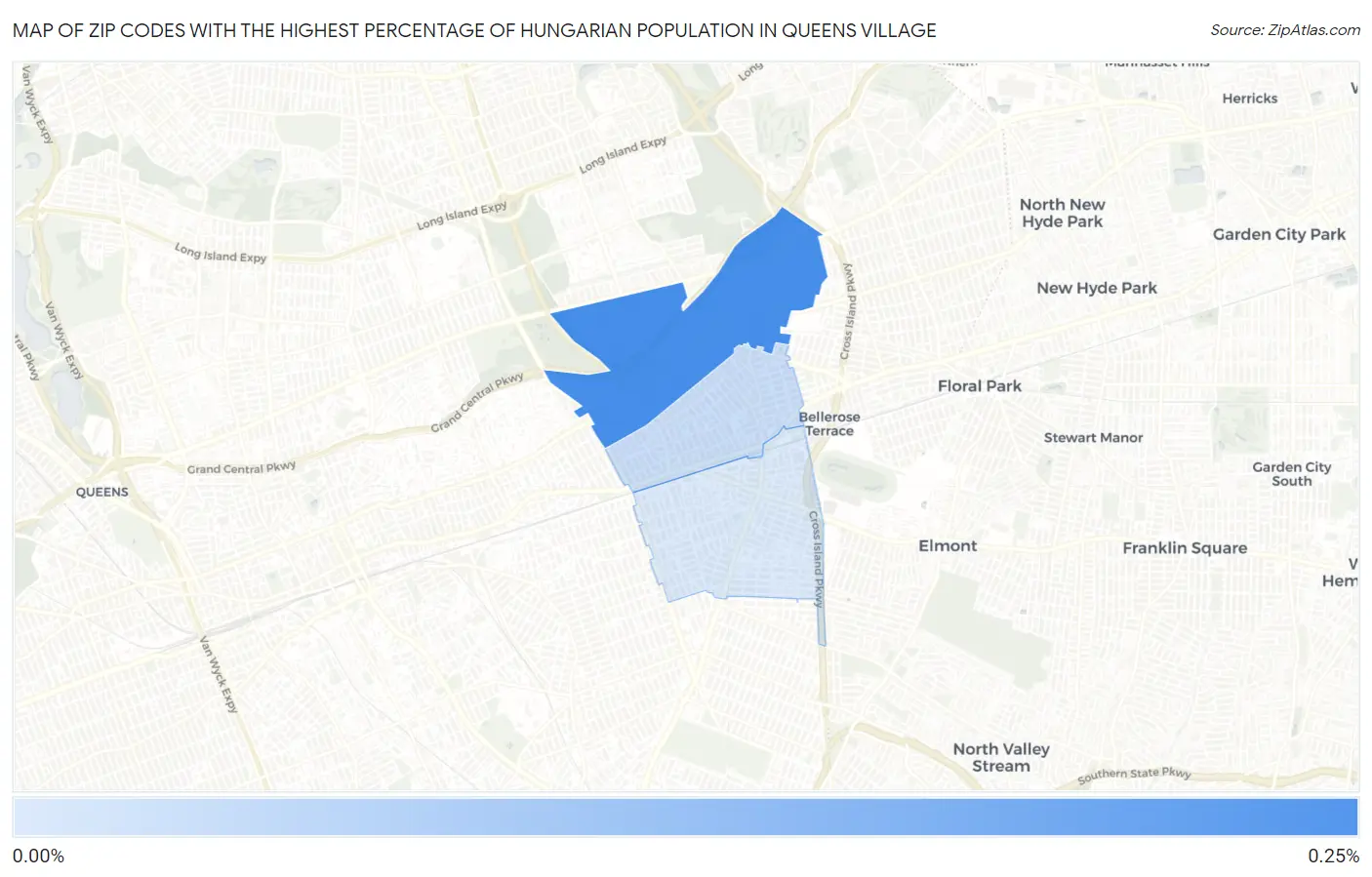 Zip Codes with the Highest Percentage of Hungarian Population in Queens Village Map