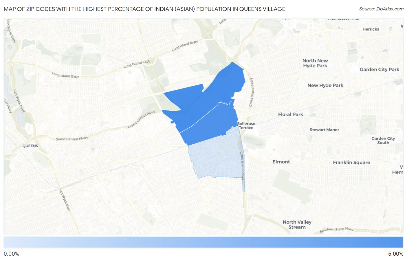 Zip Codes with the Highest Percentage of Indian (Asian) Population in Queens Village Map