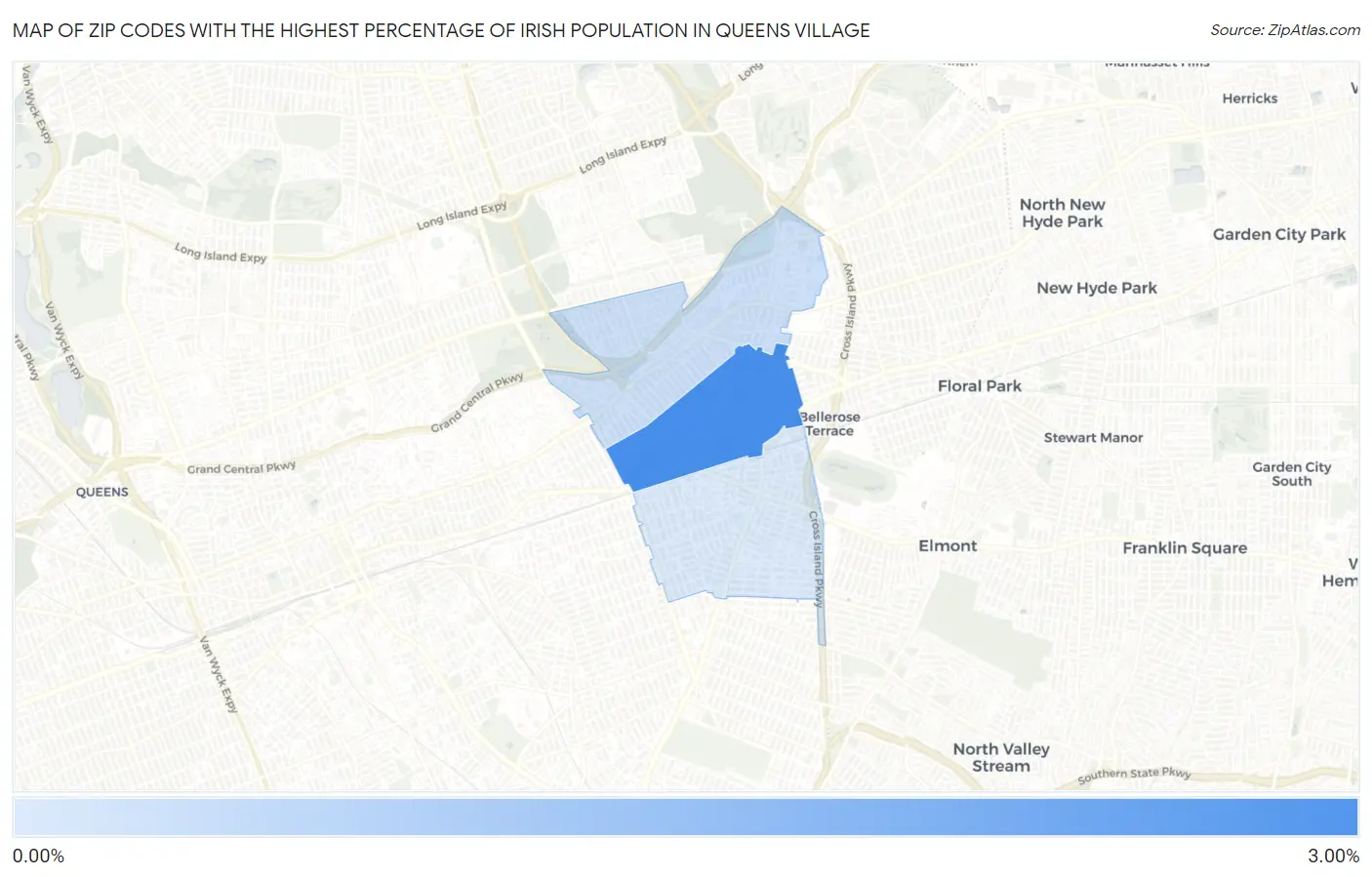 Zip Codes with the Highest Percentage of Irish Population in Queens Village Map