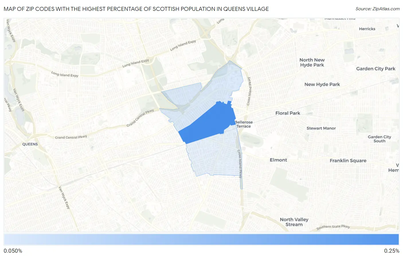Zip Codes with the Highest Percentage of Scottish Population in Queens Village Map