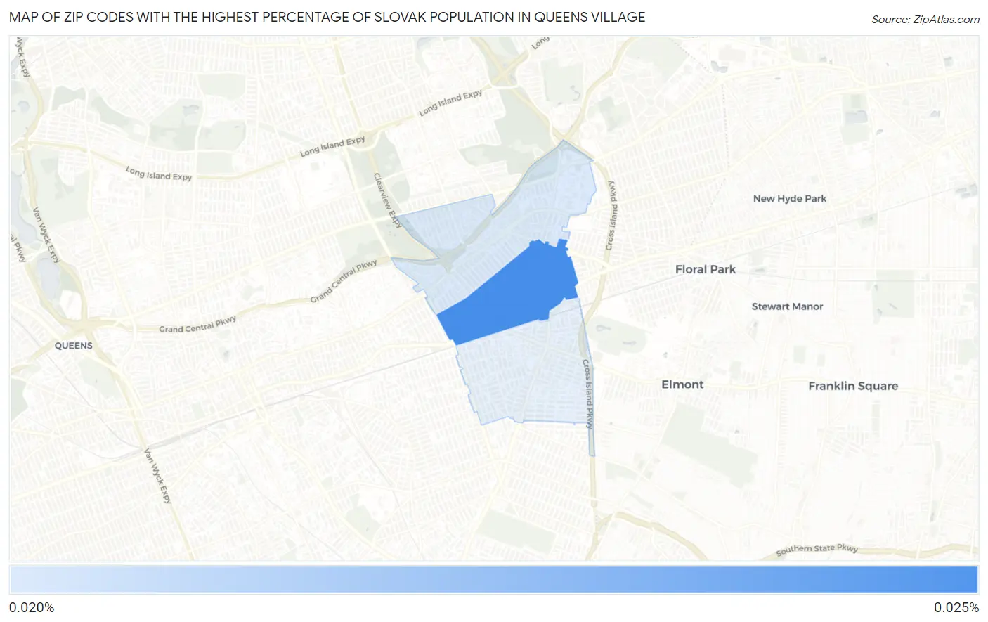 Zip Codes with the Highest Percentage of Slovak Population in Queens Village Map