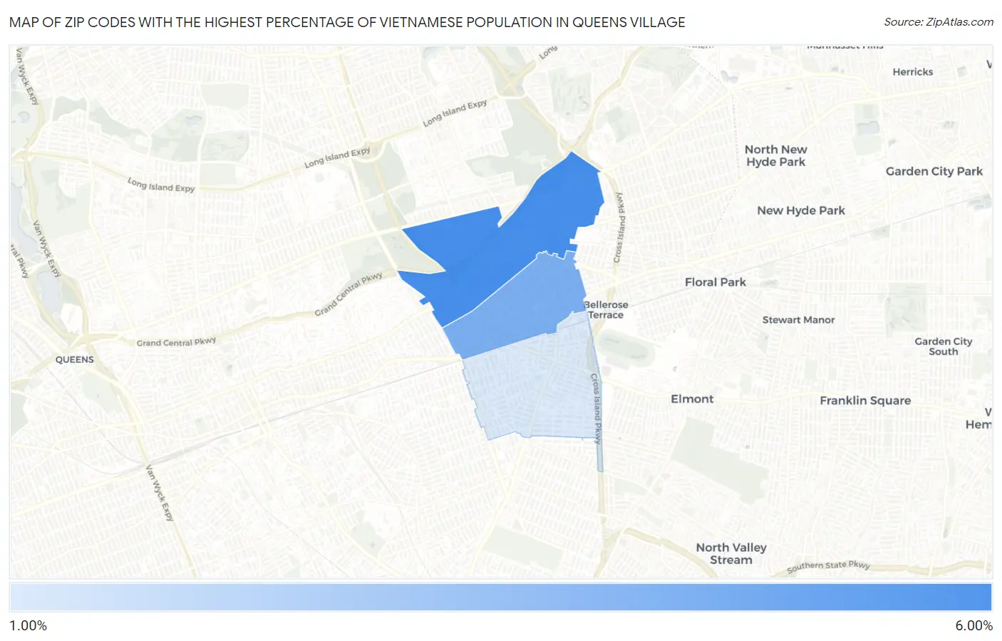 Zip Codes with the Highest Percentage of Vietnamese Population in Queens Village Map