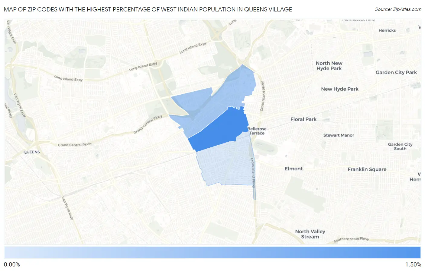 Zip Codes with the Highest Percentage of West Indian Population in Queens Village Map