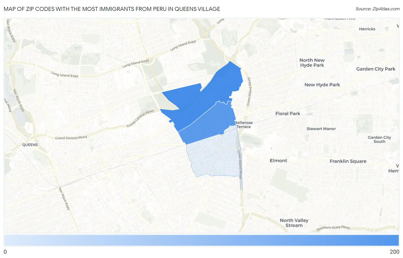 Zip Codes with the Most Immigrants from Peru in Queens Village Map