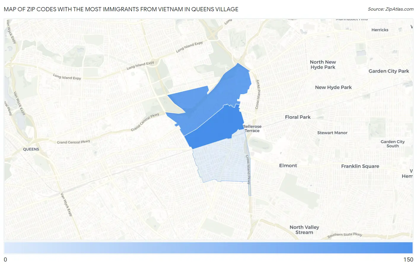 Zip Codes with the Most Immigrants from Vietnam in Queens Village Map