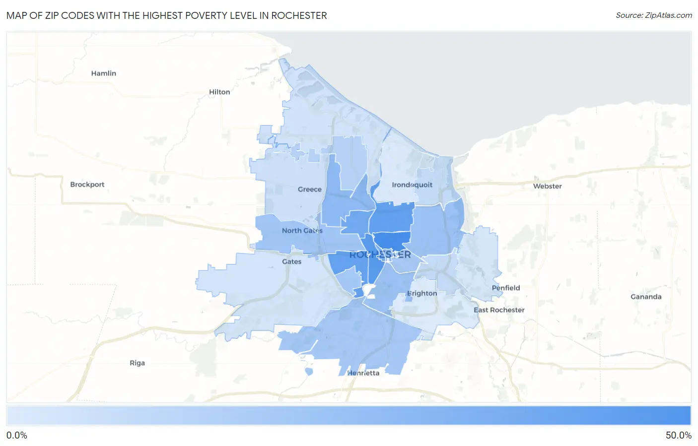 Zip Codes with the Highest Poverty Level in Rochester Map