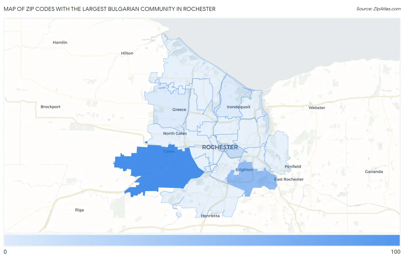 Zip Codes with the Largest Bulgarian Community in Rochester Map