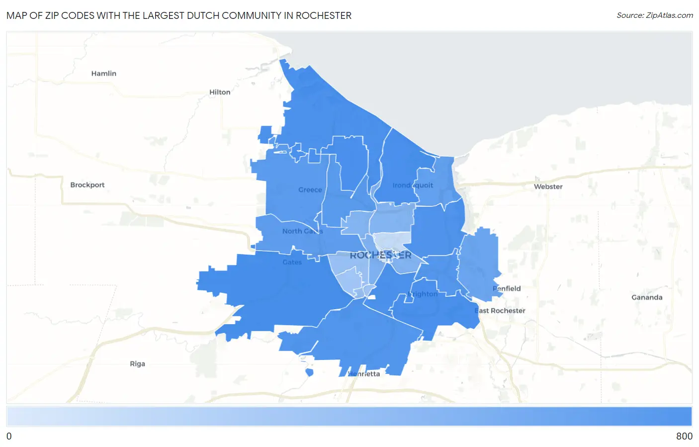 Zip Codes with the Largest Dutch Community in Rochester Map