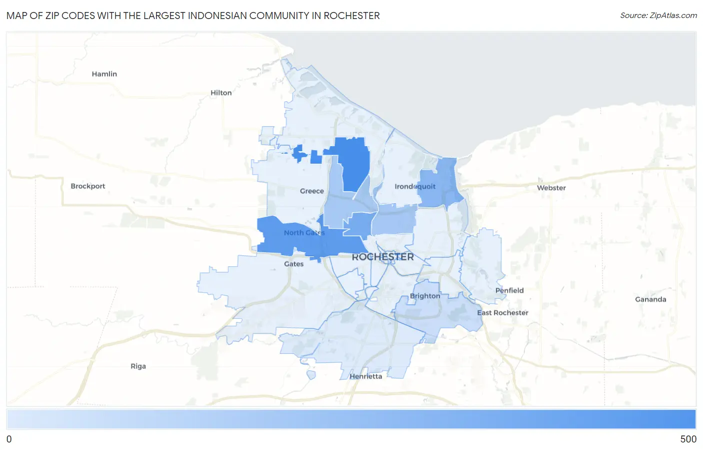 Zip Codes with the Largest Indonesian Community in Rochester Map
