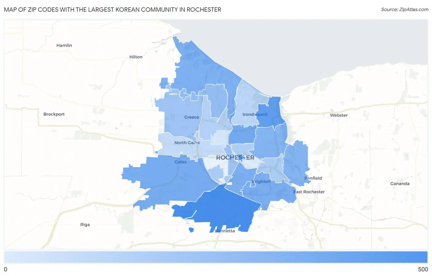 Zip Codes with the Largest Korean Community in Rochester Map