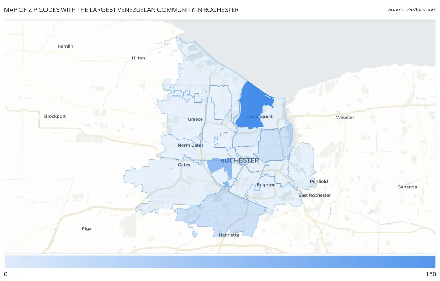 Zip Codes with the Largest Venezuelan Community in Rochester Map