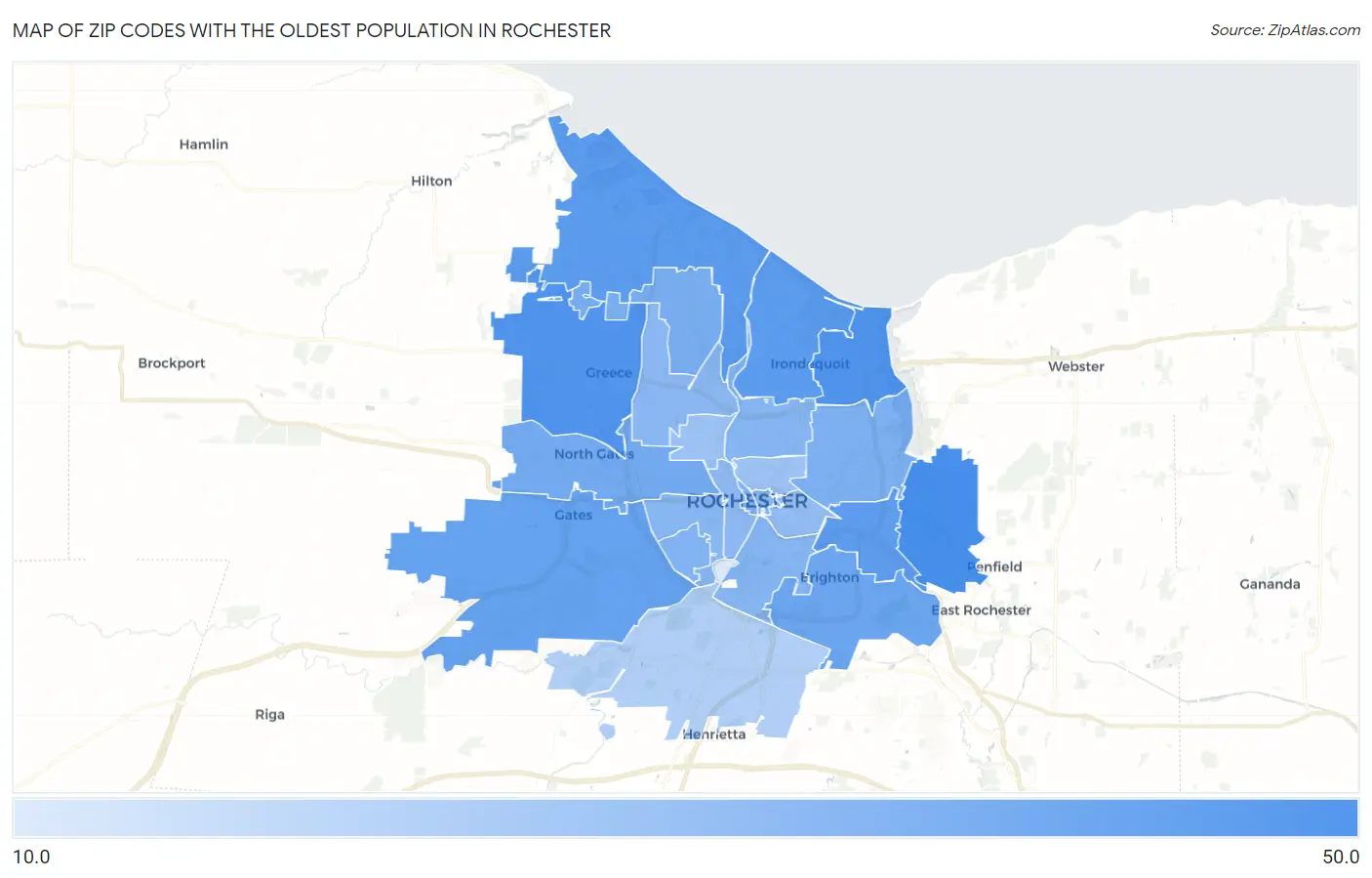 Zip Codes with the Oldest Population in Rochester Map