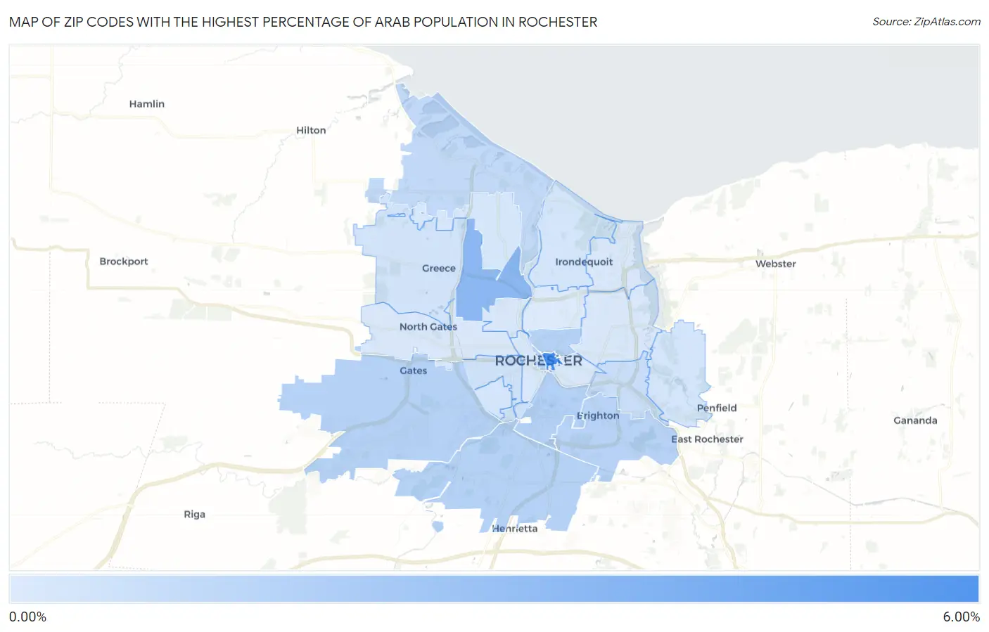 Zip Codes with the Highest Percentage of Arab Population in Rochester Map