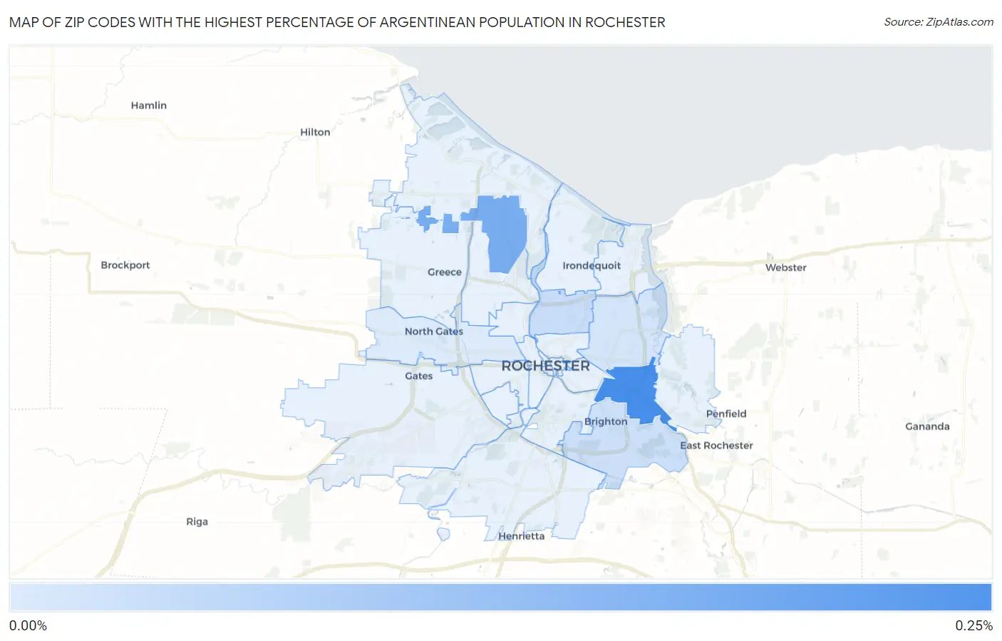 Zip Codes with the Highest Percentage of Argentinean Population in Rochester Map