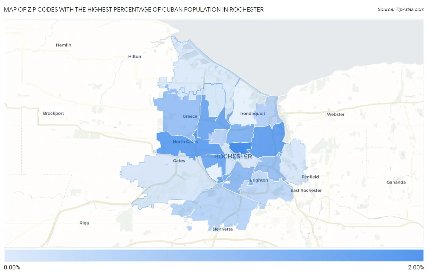 Zip Codes with the Highest Percentage of Cuban Population in Rochester Map