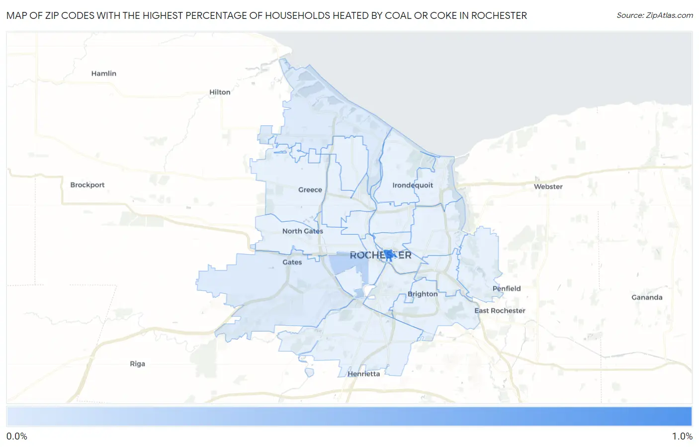 Zip Codes with the Highest Percentage of Households Heated by Coal or Coke in Rochester Map
