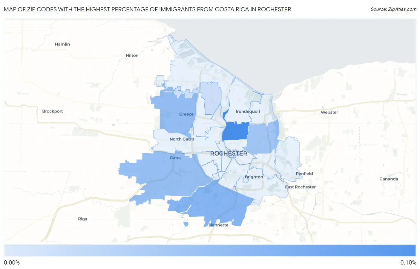 Zip Codes with the Highest Percentage of Immigrants from Costa Rica in Rochester Map