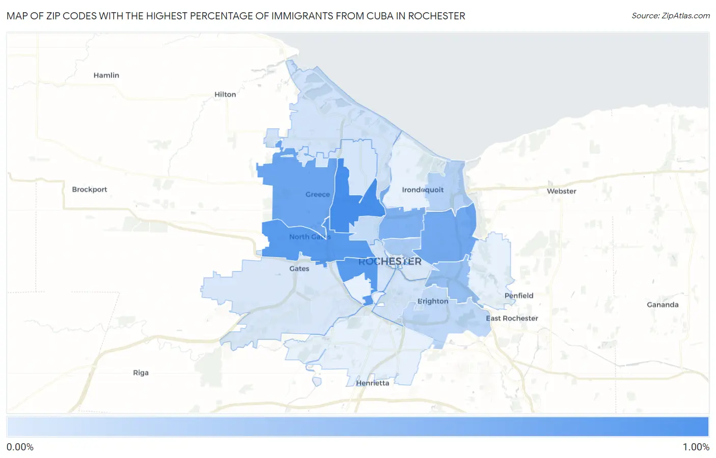 Zip Codes with the Highest Percentage of Immigrants from Cuba in Rochester Map