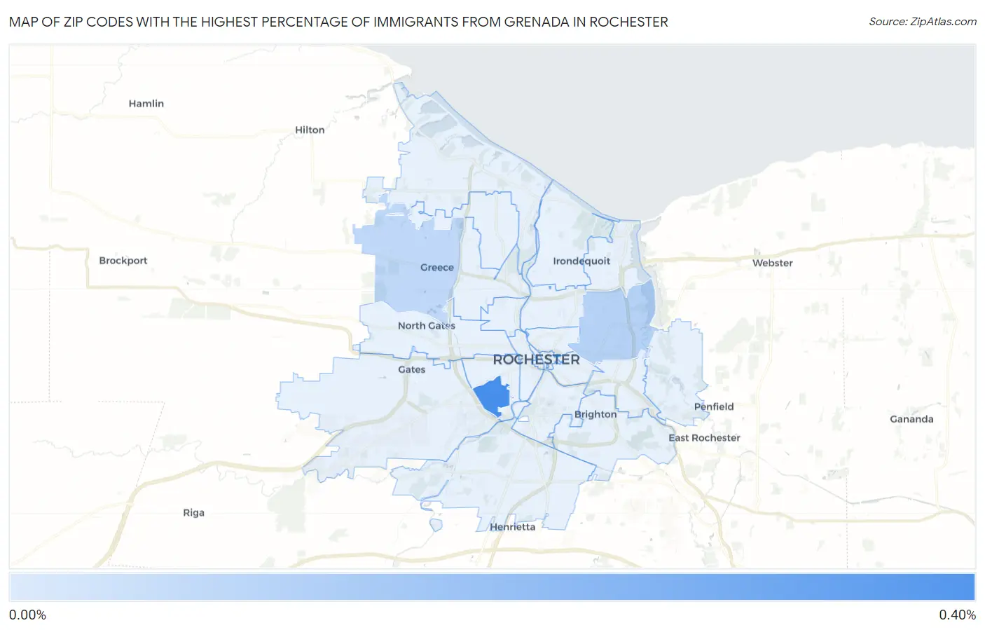 Zip Codes with the Highest Percentage of Immigrants from Grenada in Rochester Map