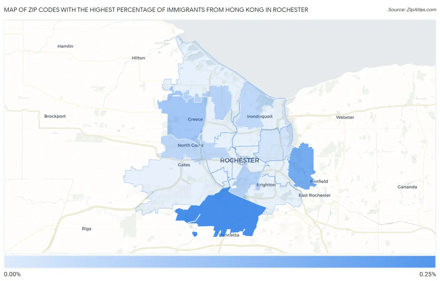 Zip Codes with the Highest Percentage of Immigrants from Hong Kong in Rochester Map