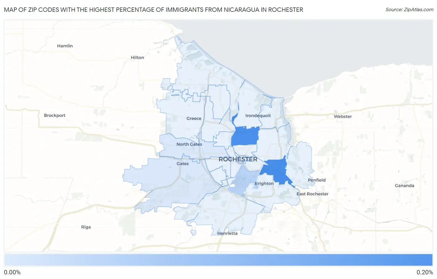 Zip Codes with the Highest Percentage of Immigrants from Nicaragua in Rochester Map