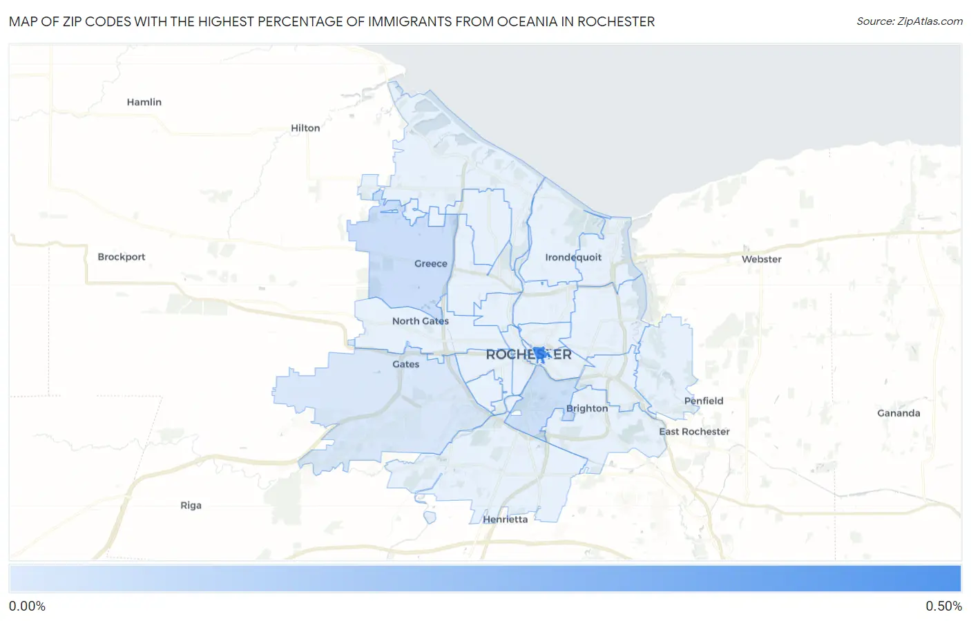 Zip Codes with the Highest Percentage of Immigrants from Oceania in Rochester Map