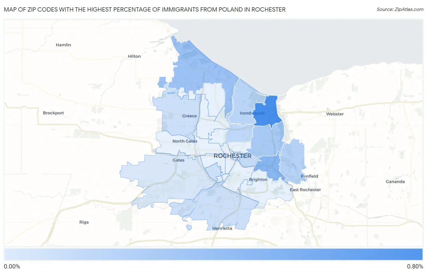 Zip Codes with the Highest Percentage of Immigrants from Poland in Rochester Map