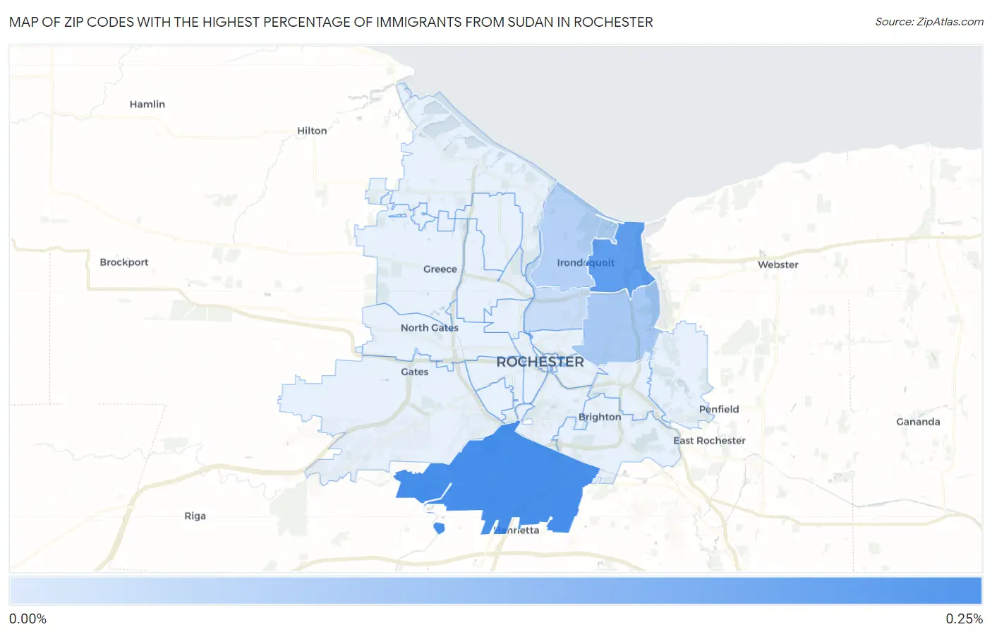Zip Codes with the Highest Percentage of Immigrants from Sudan in Rochester Map