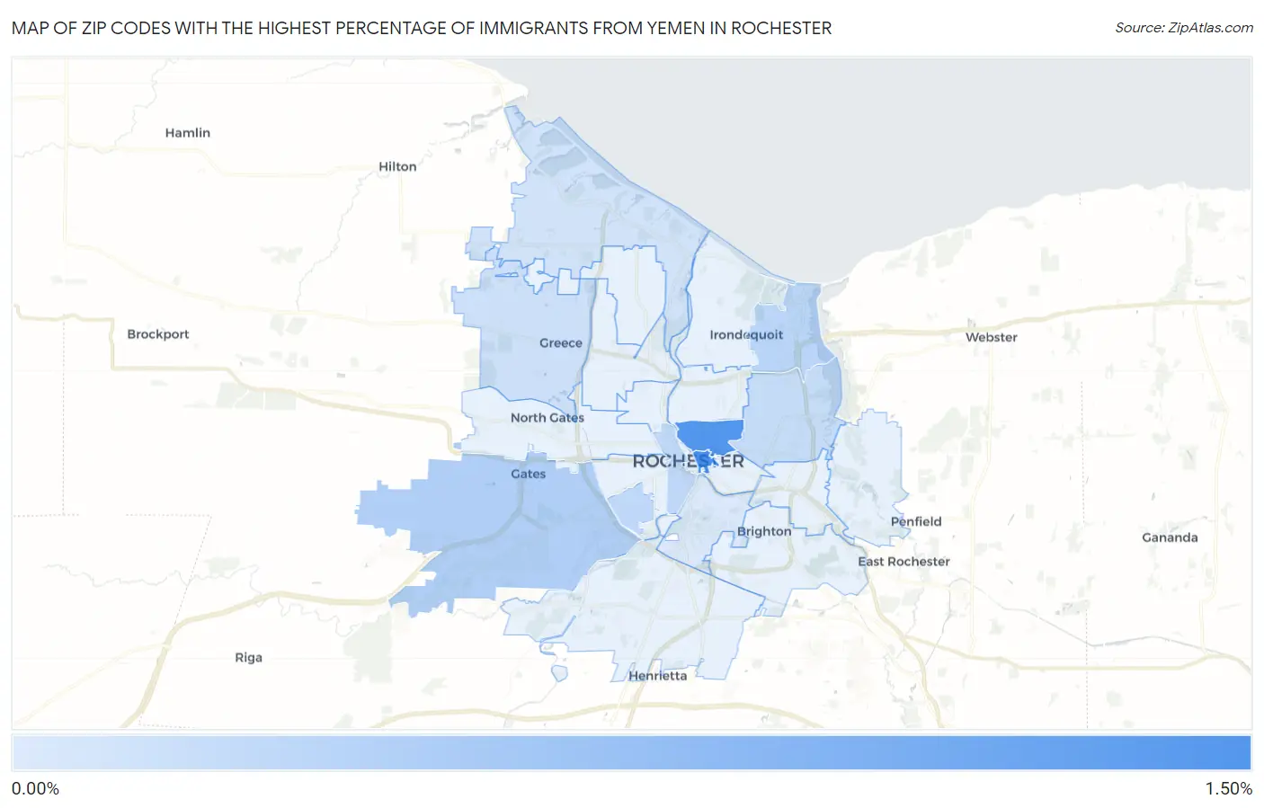 Zip Codes with the Highest Percentage of Immigrants from Yemen in Rochester Map