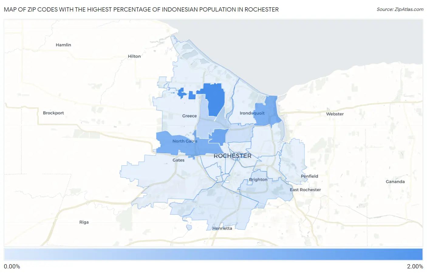 Zip Codes with the Highest Percentage of Indonesian Population in Rochester Map