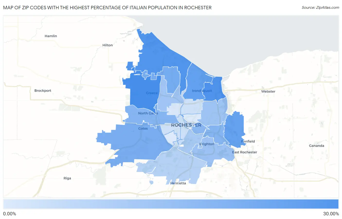 Zip Codes with the Highest Percentage of Italian Population in Rochester Map