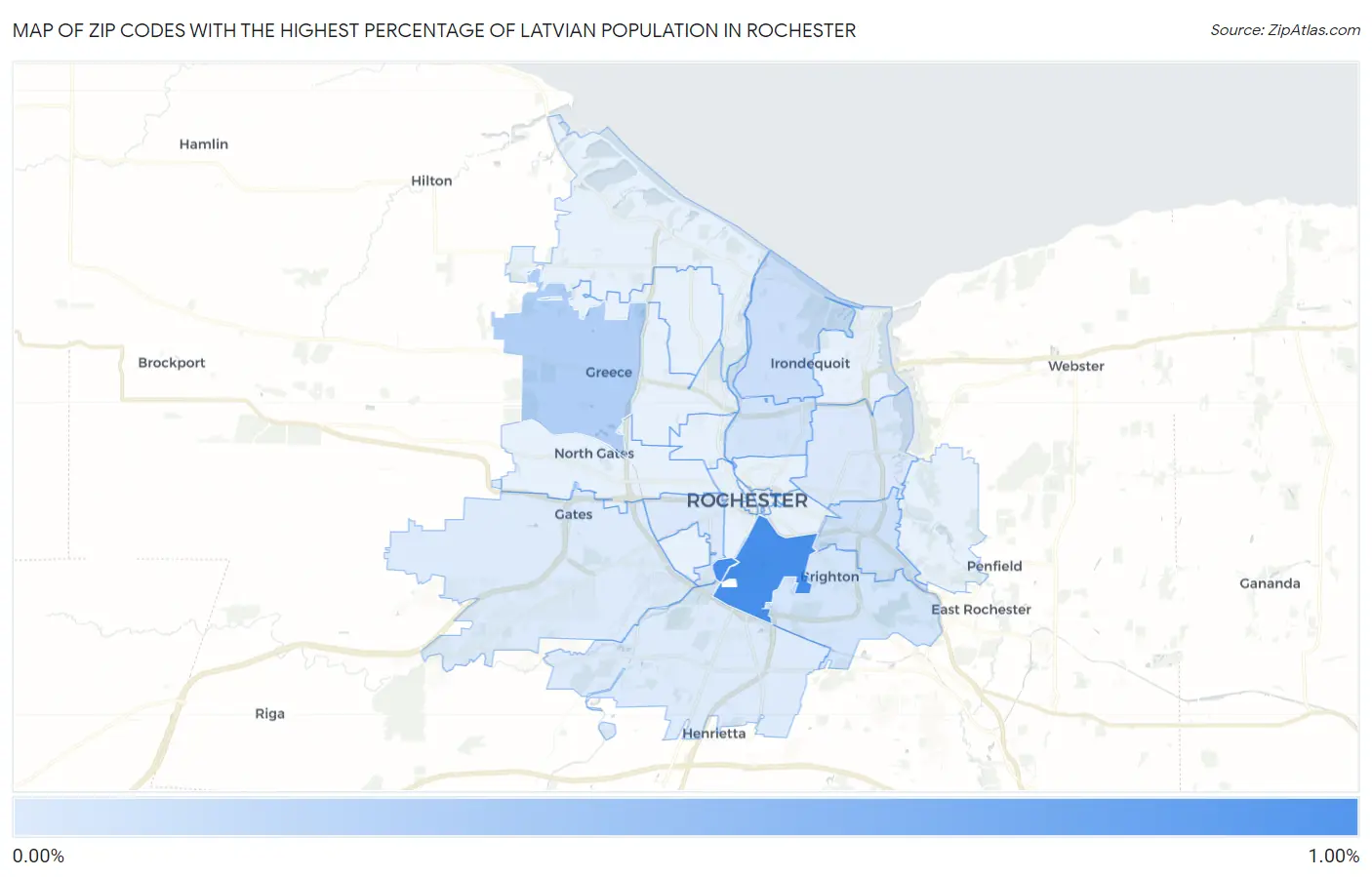 Zip Codes with the Highest Percentage of Latvian Population in Rochester Map