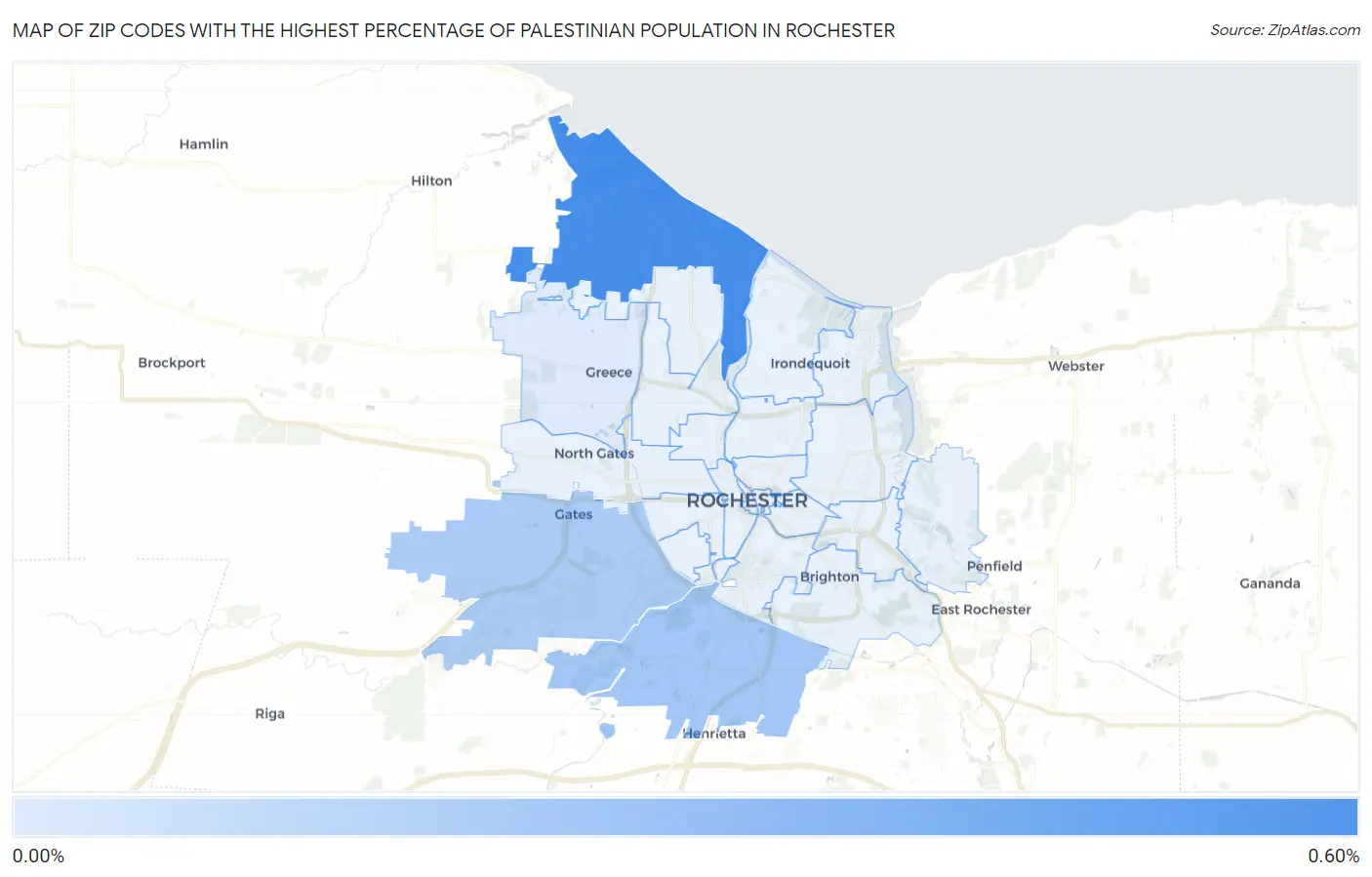 Zip Codes with the Highest Percentage of Palestinian Population in Rochester Map