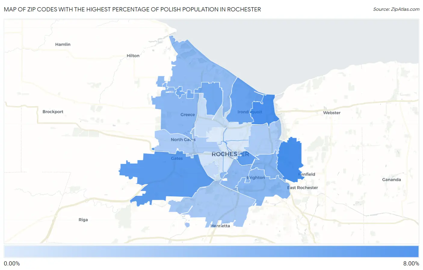 Zip Codes with the Highest Percentage of Polish Population in Rochester Map