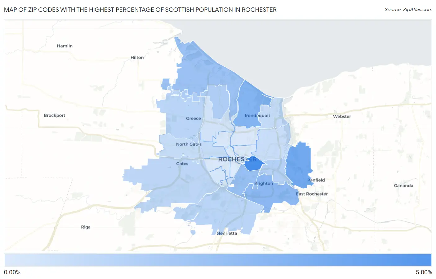 Zip Codes with the Highest Percentage of Scottish Population in Rochester Map