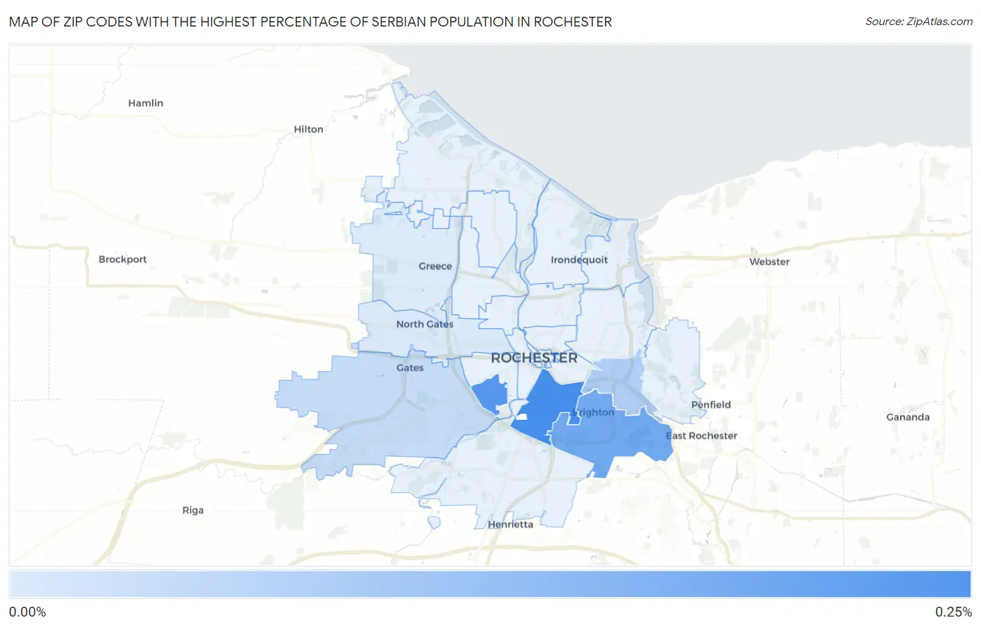 Zip Codes with the Highest Percentage of Serbian Population in Rochester Map