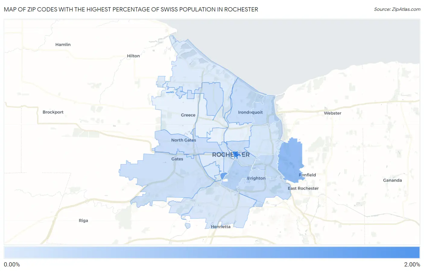 Zip Codes with the Highest Percentage of Swiss Population in Rochester Map