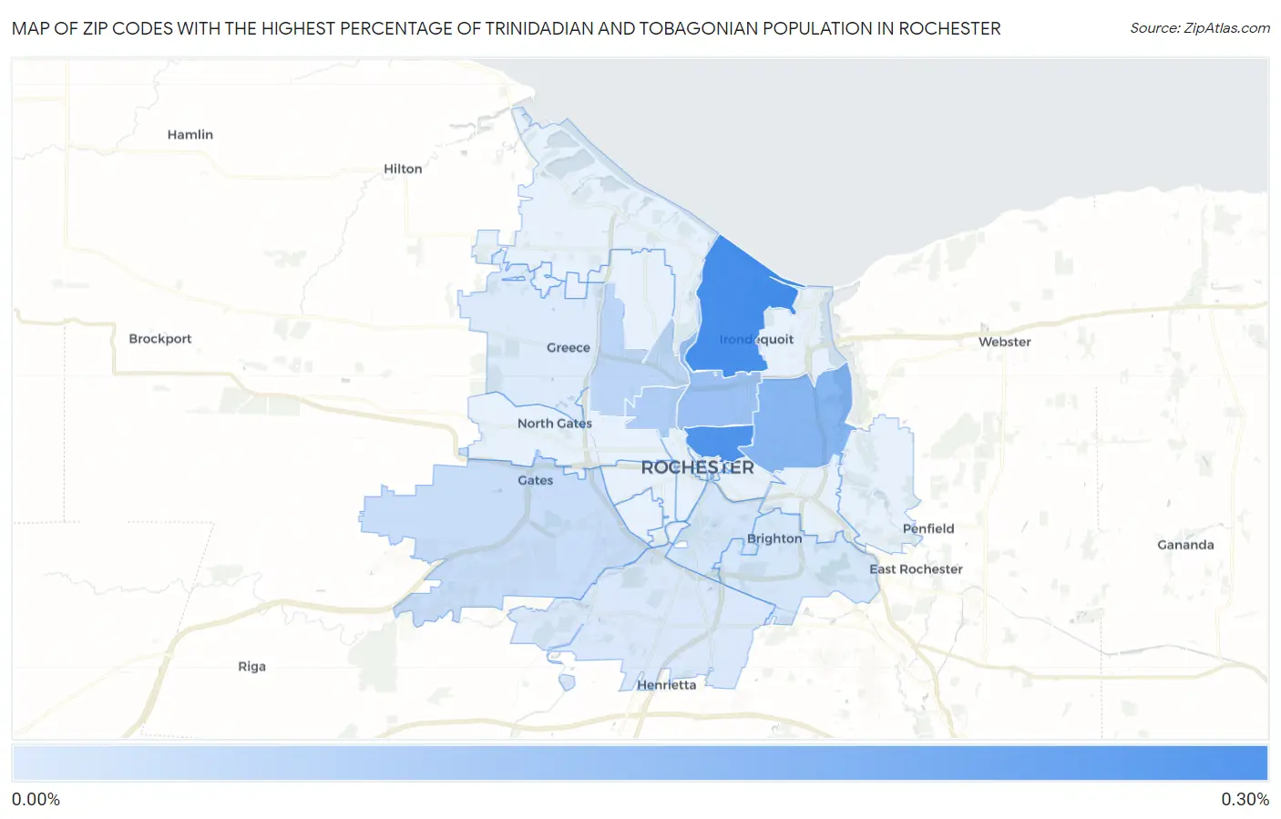 Zip Codes with the Highest Percentage of Trinidadian and Tobagonian Population in Rochester Map