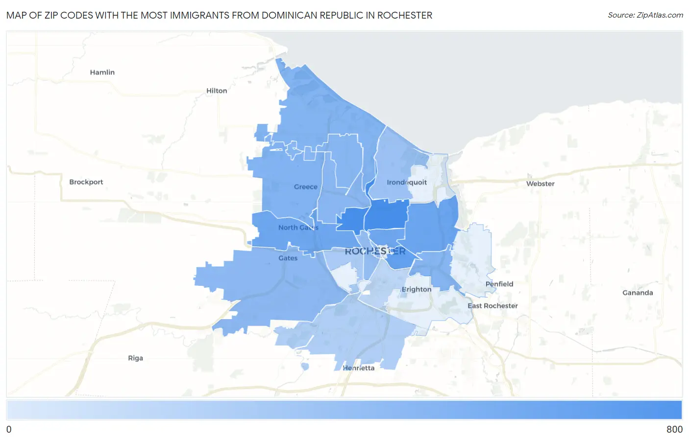Zip Codes with the Most Immigrants from Dominican Republic in Rochester Map