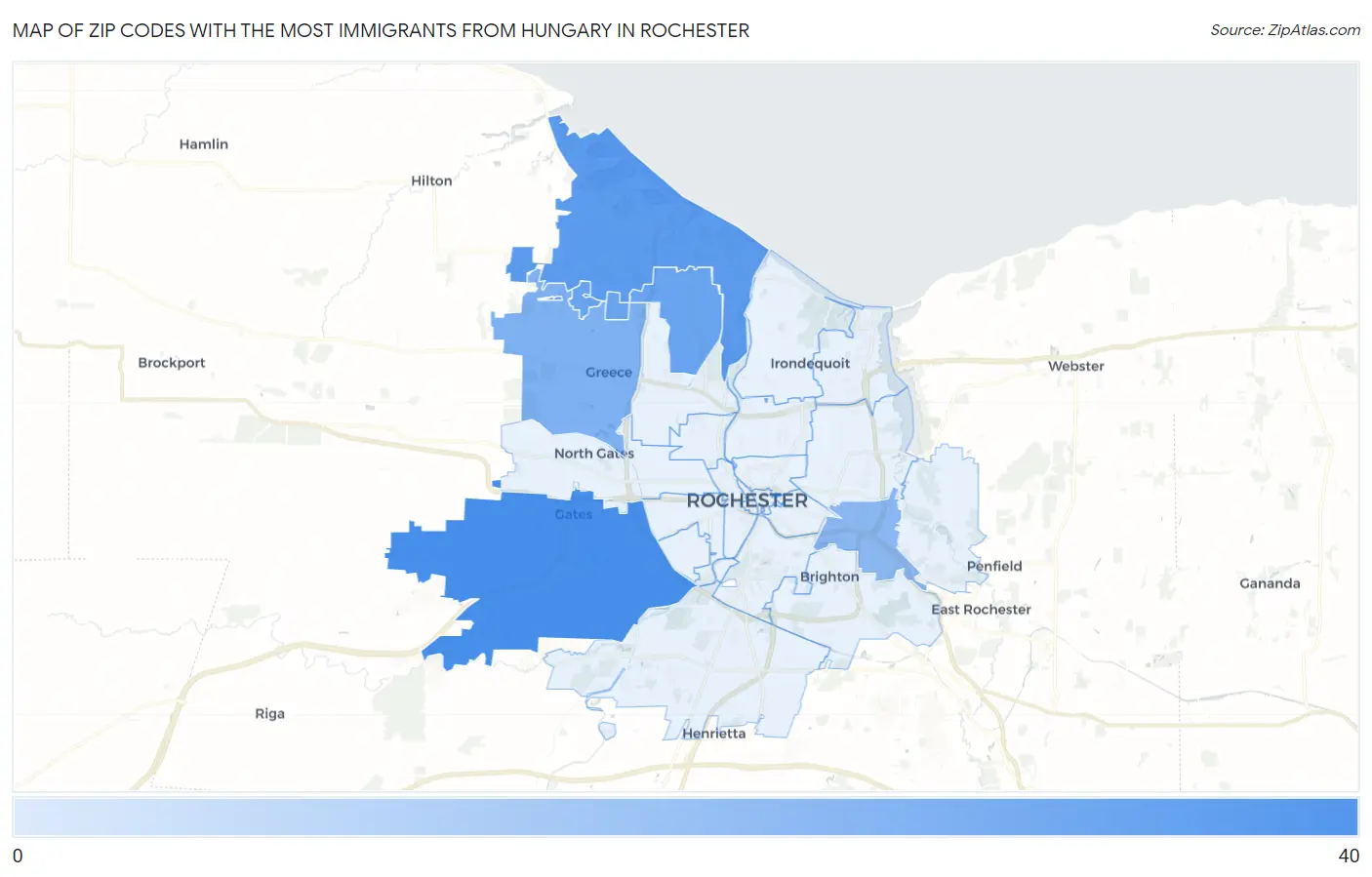 Zip Codes with the Most Immigrants from Hungary in Rochester Map